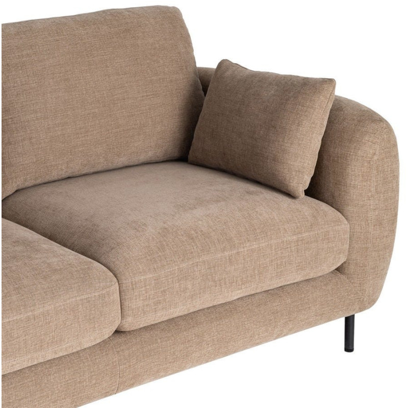 Canapé design moderne aux lignes arrondies Droit 2 places 189 cm Tissu Marron clair Métal Noir Kaviro 