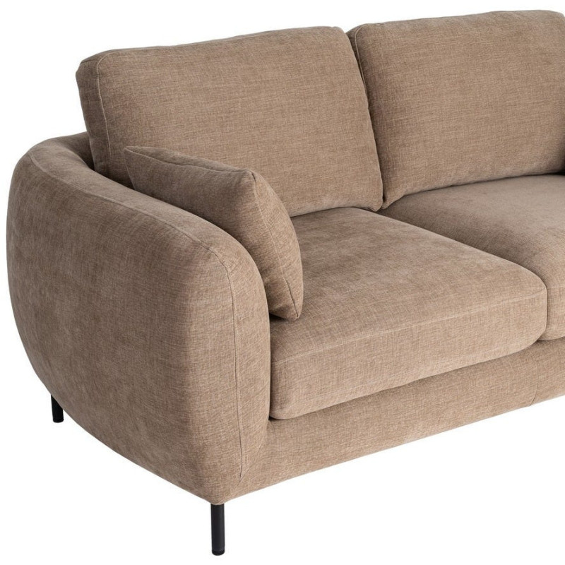 Canapé design moderne aux lignes arrondies Droit 2 places 189 cm Tissu Marron clair Métal Noir Kaviro 