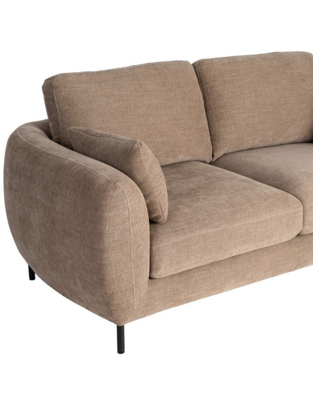 Canapé design moderne aux lignes arrondies Droit 2 places 189 cm Tissu Marron clair Métal Noir Kaviro 