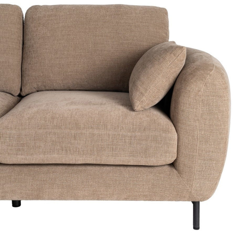 Canapé design moderne aux lignes arrondies Droit 2 places 189 cm Tissu Marron clair Métal Noir Kaviro 