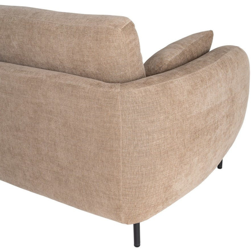 Canapé design moderne aux lignes arrondies Droit 2 places 189 cm Tissu Marron clair Métal Noir Kaviro 