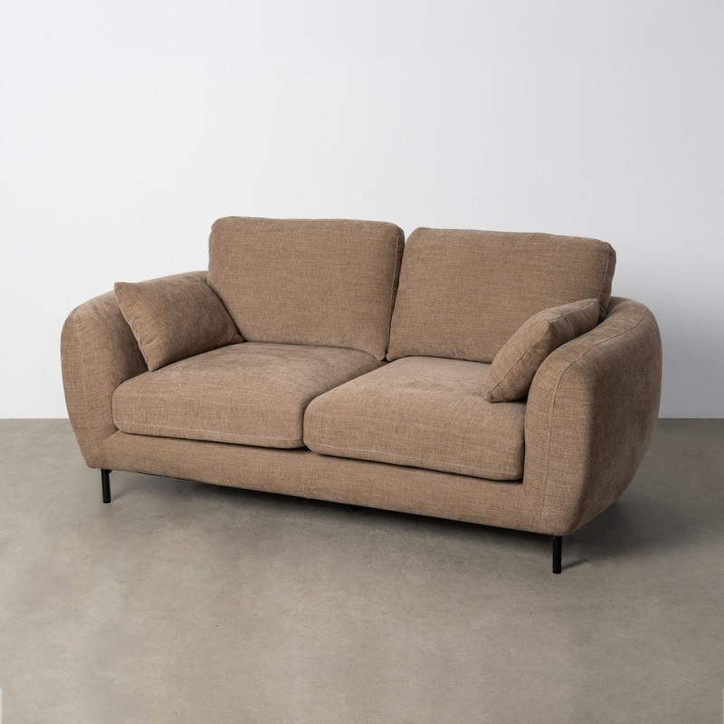 Canapé design moderne aux lignes arrondies Droit 2 places 189 cm Tissu Marron clair Métal Noir Kaviro 