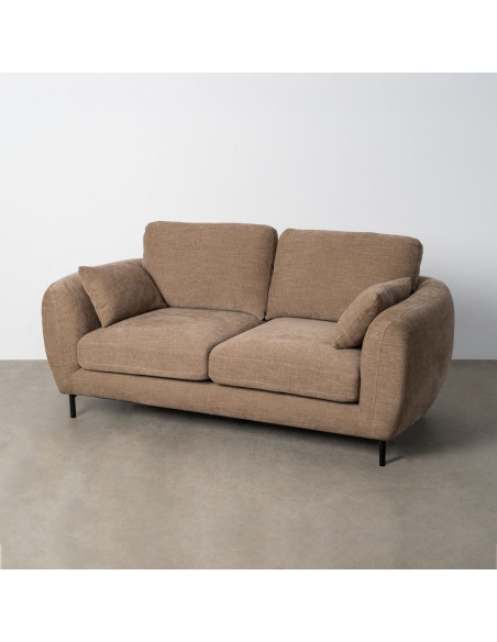 Canapé design moderne aux lignes arrondies Droit 2 places 189 cm Tissu Marron clair Métal Noir Kaviro 