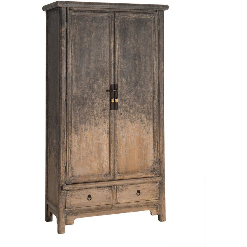 Armoire design campagne chic 2 portes 2 tiroirs Bois de pin recyclé Marron Vieilli Héritia 