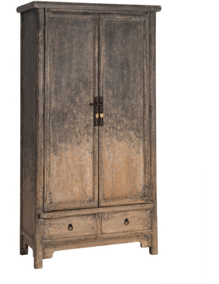 Armoire design campagne chic 2 portes 2 tiroirs Bois de pin recyclé Marron Vieilli Héritia 