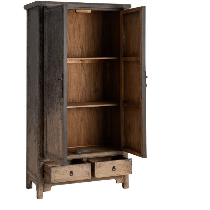 Armoire design campagne chic 2 portes 2 tiroirs Bois de pin recyclé Marron Vieilli Héritia 
