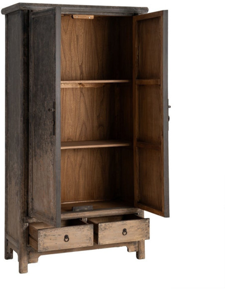 Armoire design campagne chic 2 portes 2 tiroirs Bois de pin recyclé Marron Vieilli Héritia 