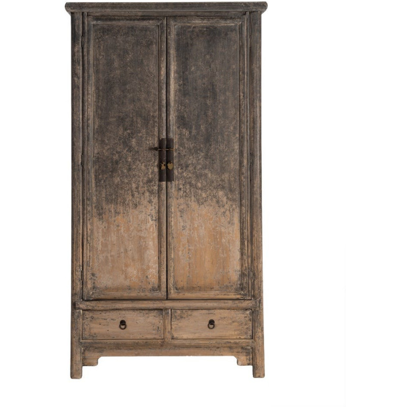 Armoire design campagne chic 2 portes 2 tiroirs Bois de pin recyclé Marron Vieilli Héritia 