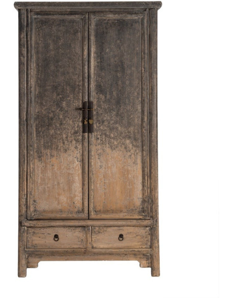 Armoire design campagne chic 2 portes 2 tiroirs Bois de pin recyclé Marron Vieilli Héritia 