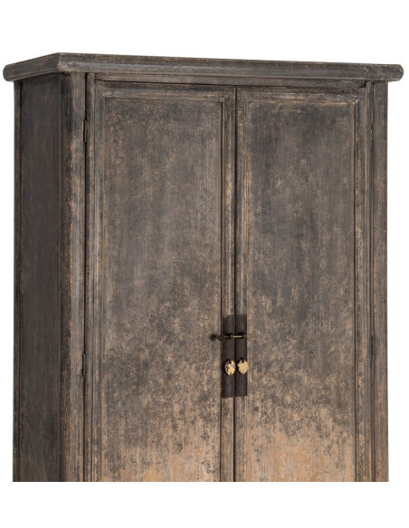 Armoire design campagne chic 2 portes 2 tiroirs Bois de pin recyclé Marron Vieilli Héritia 