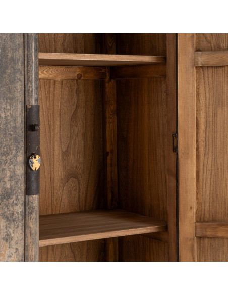 Armoire design campagne chic 2 portes 2 tiroirs Bois de pin recyclé Marron Vieilli Héritia 