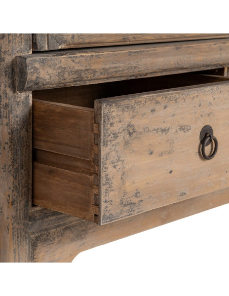 Armoire design campagne chic 2 portes 2 tiroirs Bois de pin recyclé Marron Vieilli Héritia 