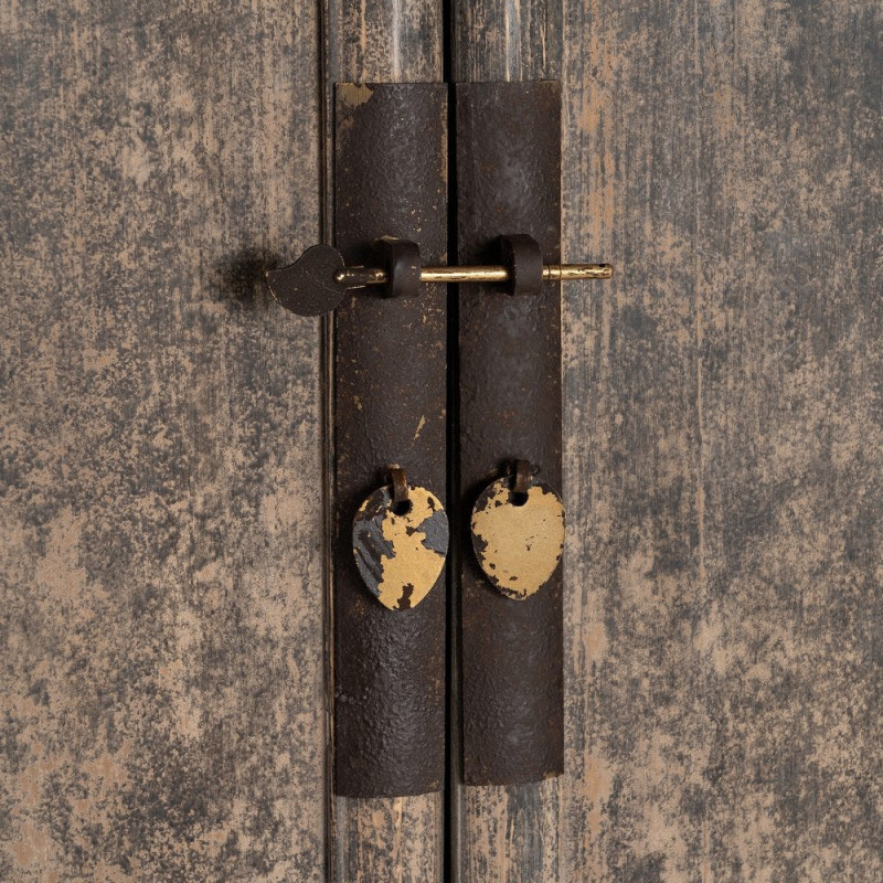 Armoire design campagne chic 2 portes 2 tiroirs Bois de pin recyclé Marron Vieilli Héritia 