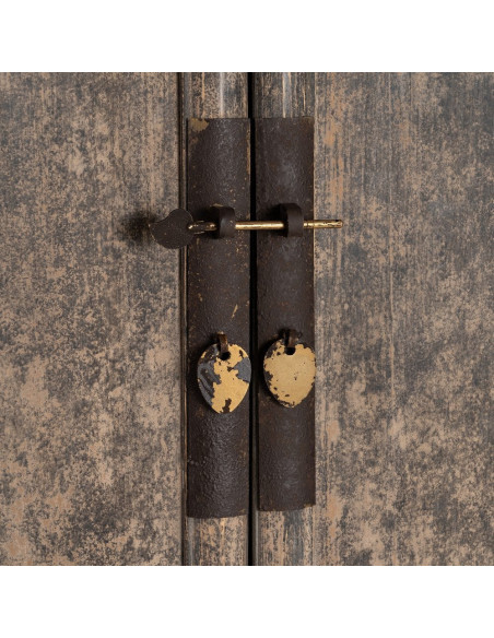 Armoire design campagne chic 2 portes 2 tiroirs Bois de pin recyclé Marron Vieilli Héritia 