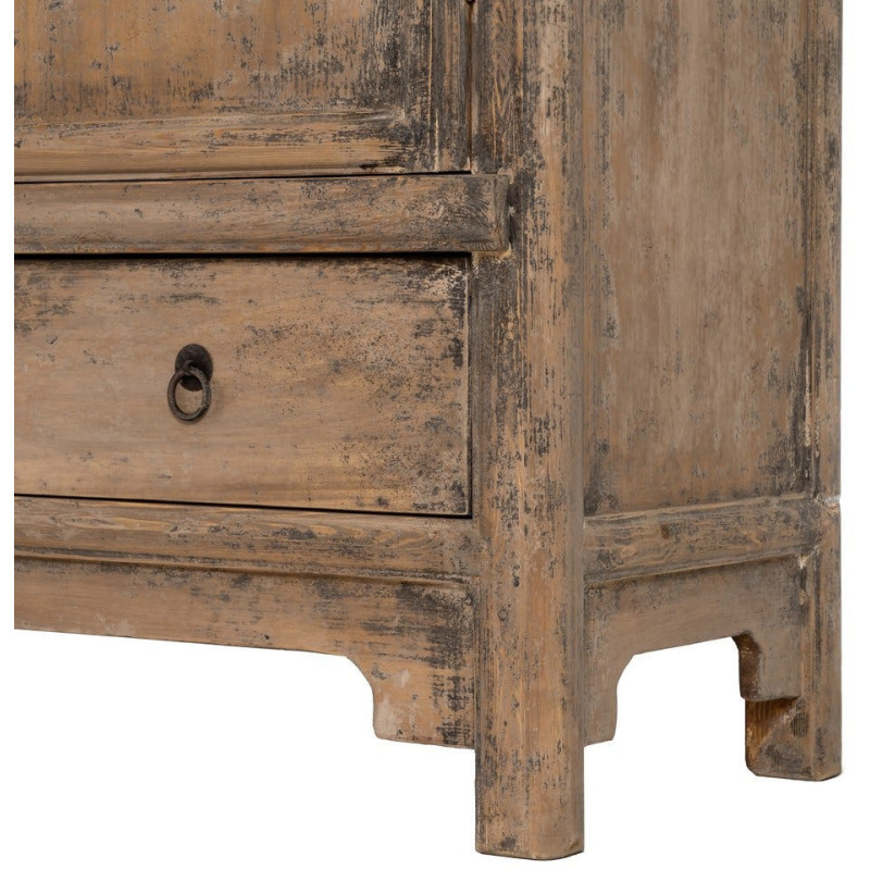 Armoire design campagne chic 2 portes 2 tiroirs Bois de pin recyclé Marron Vieilli Héritia 