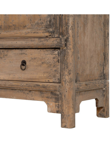 Armoire design campagne chic 2 portes 2 tiroirs Bois de pin recyclé Marron Vieilli Héritia 