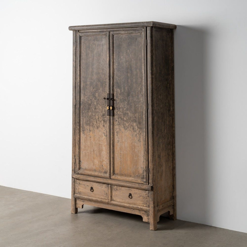 Armoire design campagne chic 2 portes 2 tiroirs Bois de pin recyclé Marron Vieilli Héritia 