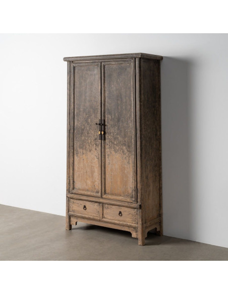 Armoire design campagne chic 2 portes 2 tiroirs Bois de pin recyclé Marron Vieilli Héritia 