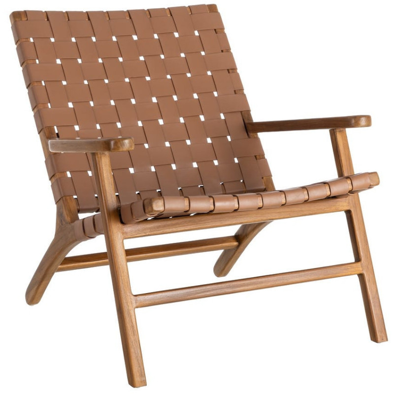 Fauteuil lounge ethnique chic Marron Bois de teck Noyan 