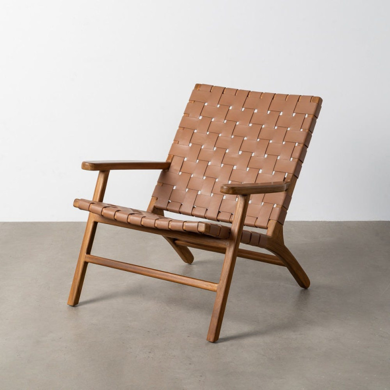 Fauteuil lounge ethnique chic Marron Bois de teck Noyan 