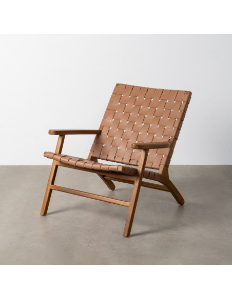 Fauteuil lounge ethnique chic Marron Bois de teck Noyan 