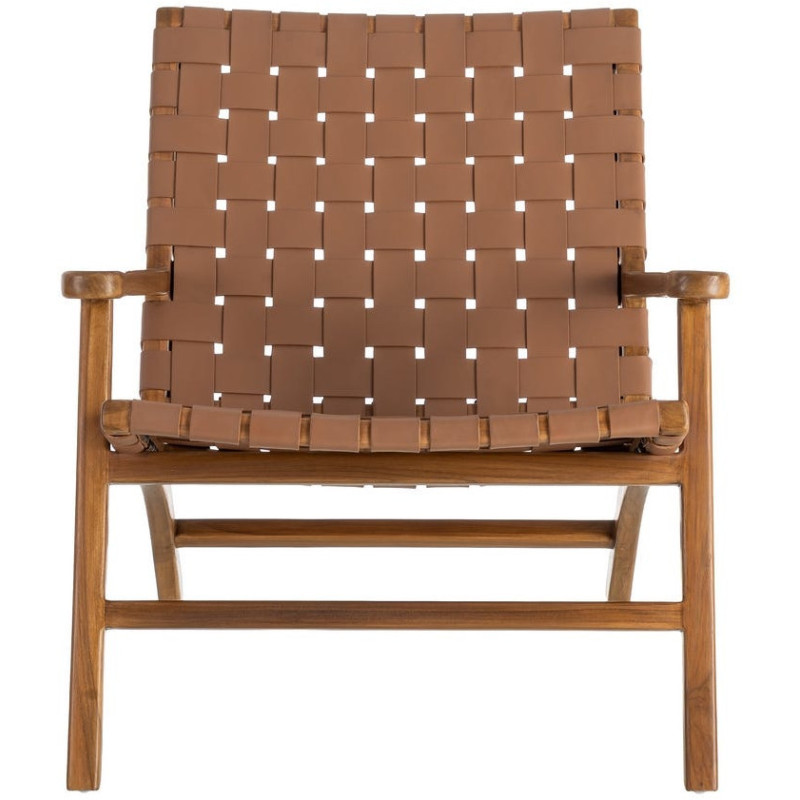 Fauteuil lounge ethnique chic Marron Bois de teck Noyan 