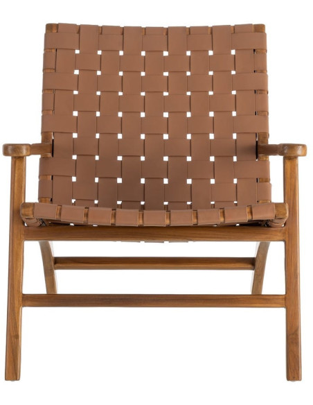 Fauteuil lounge ethnique chic Marron Bois de teck Noyan 