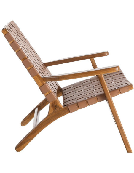 Fauteuil lounge ethnique chic Marron Bois de teck Noyan 
