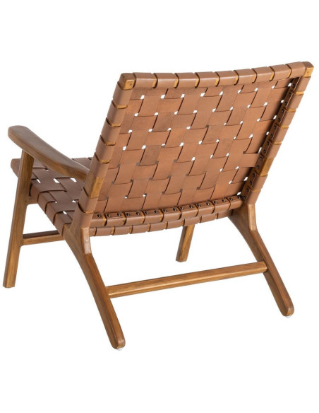 Fauteuil lounge ethnique chic Marron Bois de teck Noyan 
