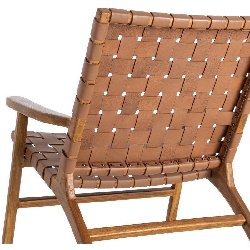 Fauteuil lounge ethnique chic Marron Bois de teck Noyan 