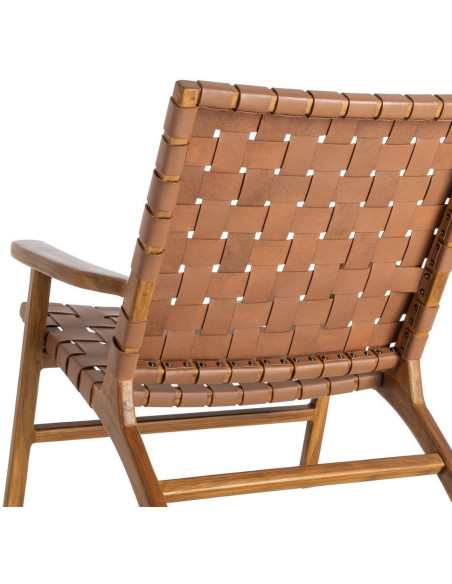 Fauteuil lounge ethnique chic Marron Bois de teck Noyan 