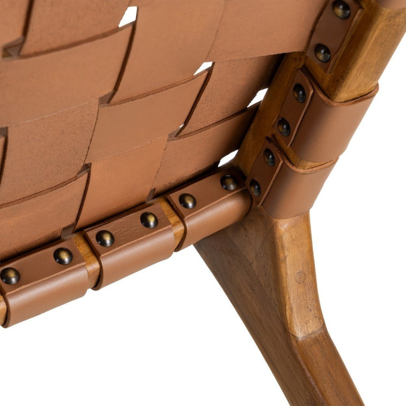 Fauteuil lounge ethnique chic Marron Bois de teck Noyan 