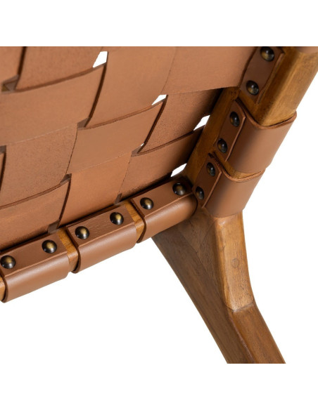 Fauteuil lounge ethnique chic Marron Bois de teck Noyan 