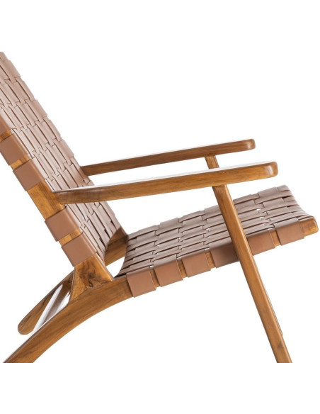 Fauteuil lounge ethnique chic Marron Bois de teck Noyan 