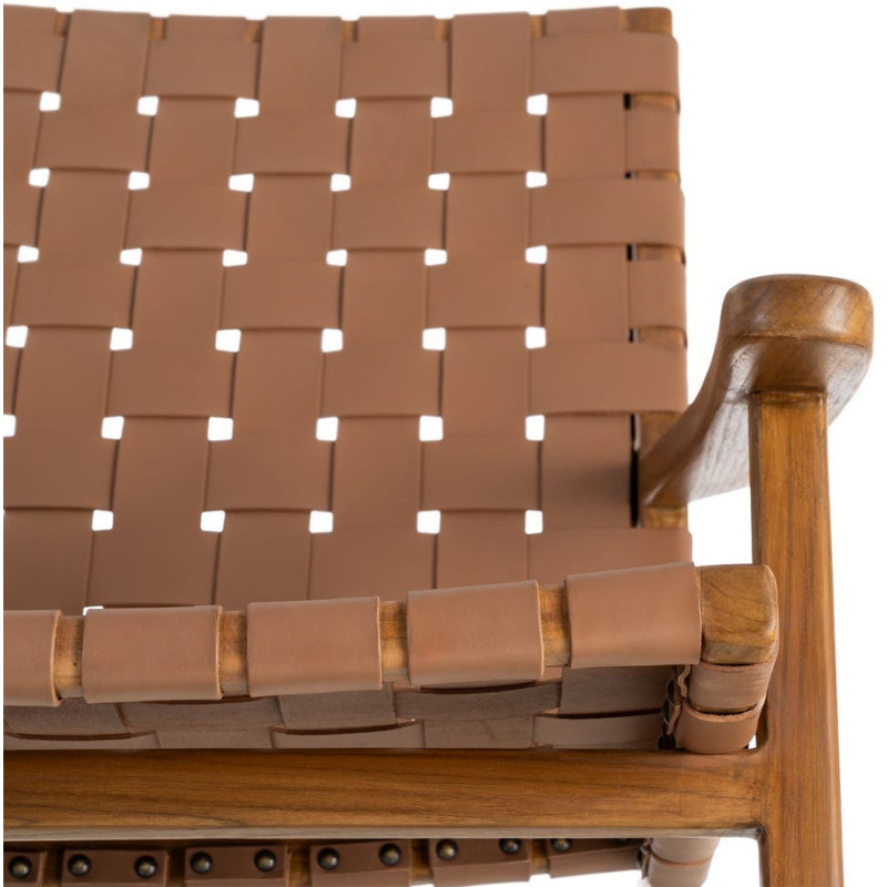Fauteuil lounge ethnique chic Marron Bois de teck Noyan 