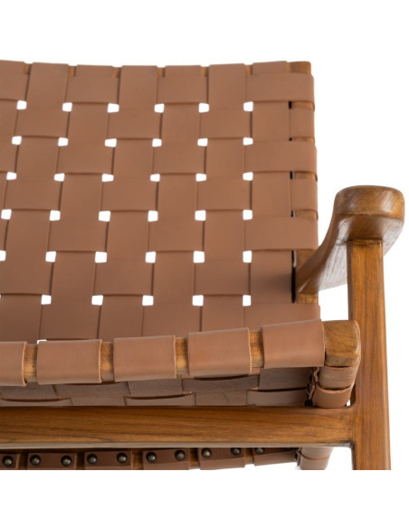 Fauteuil lounge ethnique chic Marron Bois de teck Noyan 