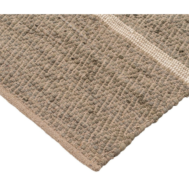 Grand Tapis XXL bohème Rectangulaire 200x300 Coton Naturel Beige Tissé Motif rayures Calverio 