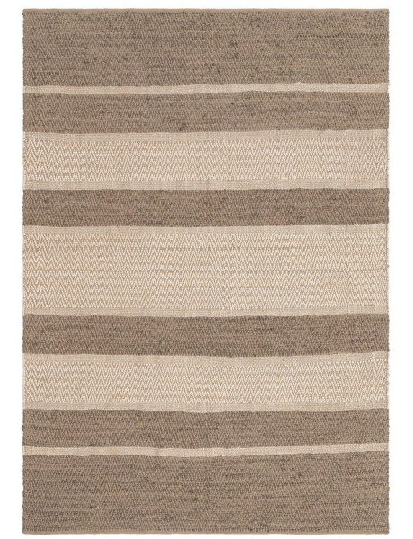 Grand Tapis XXL bohème Rectangulaire 200x300 Coton Naturel Beige Tissé Motif rayures Calverio