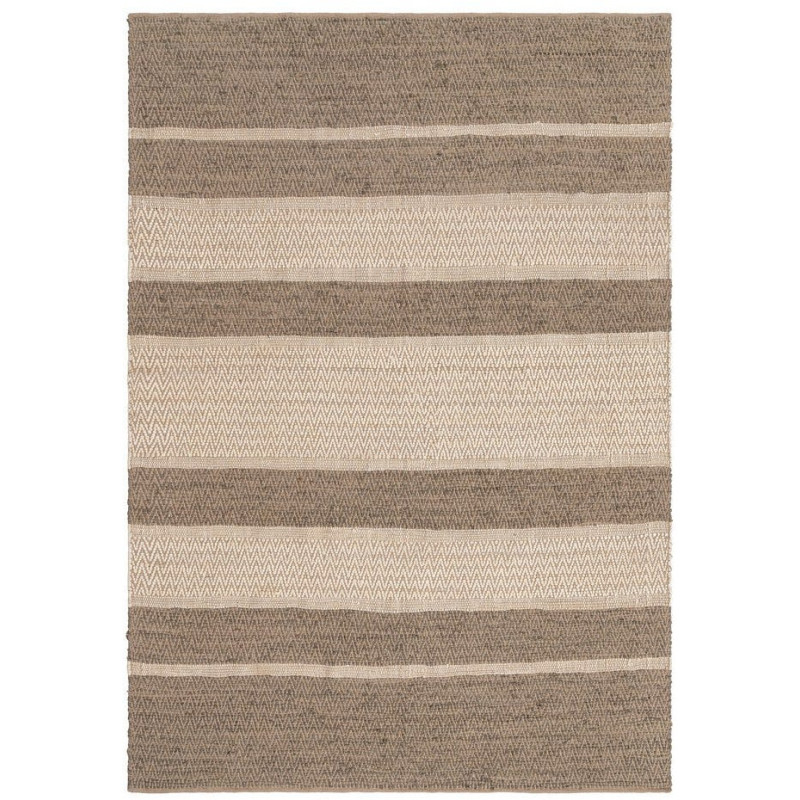 Grand Tapis XXL bohème Rectangulaire 200x300 Coton Naturel Beige Tissé Motif rayures Calverio