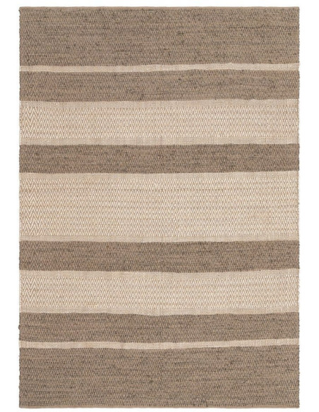 Grand Tapis XXL bohème Rectangulaire 200x300 Coton Naturel Beige Tissé Motif rayures Calverio