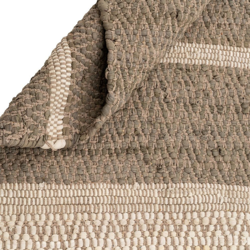 Grand Tapis XXL bohème Rectangulaire 200x300 Coton Naturel Beige Tissé Motif rayures Calverio 