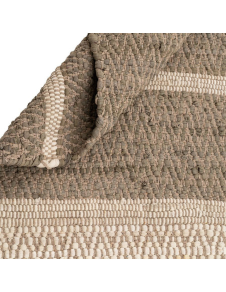 Grand Tapis XXL bohème Rectangulaire 200x300 Coton Naturel Beige Tissé Motif rayures Calverio 