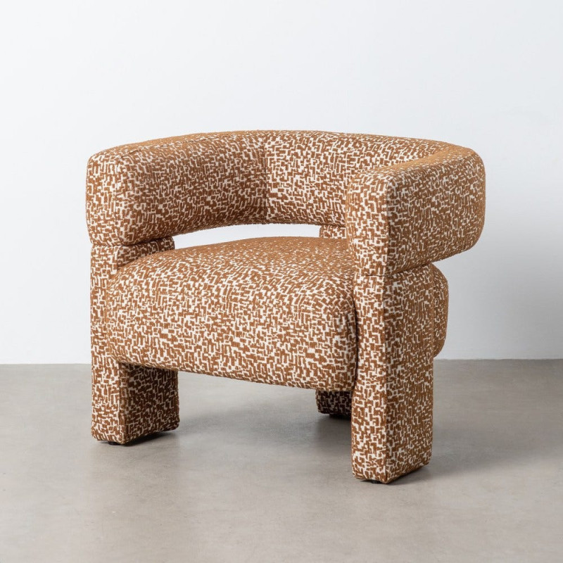 Fauteuil design organique rétro années 70 Tissu Vert kaki Motif géométrique Beige Calyaro 