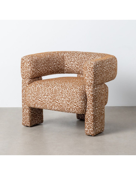 Fauteuil design organique rétro années 70 Tissu Vert kaki Motif géométrique Beige Calyaro 