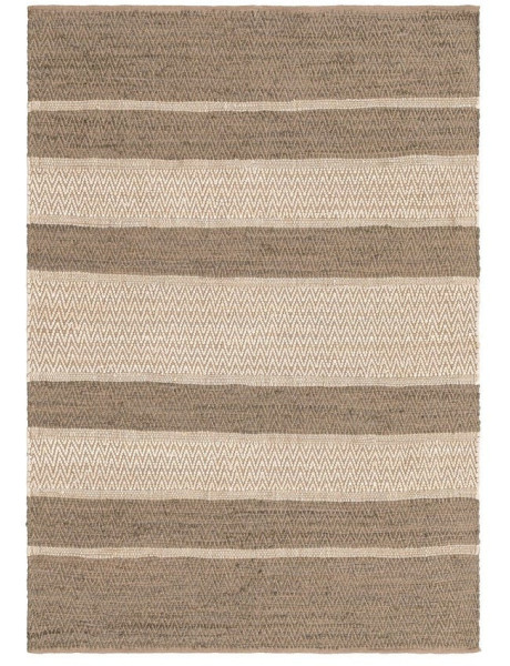 Grand Tapis bohème Rectangulaire 160x230 Coton Naturel Beige Tissé Motif rayures Calverio