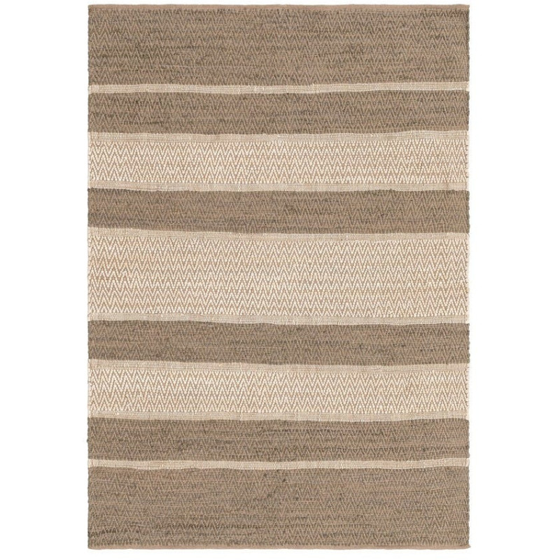 Grand Tapis bohème Rectangulaire 160x230 Coton Naturel Beige Tissé Motif rayures Calverio