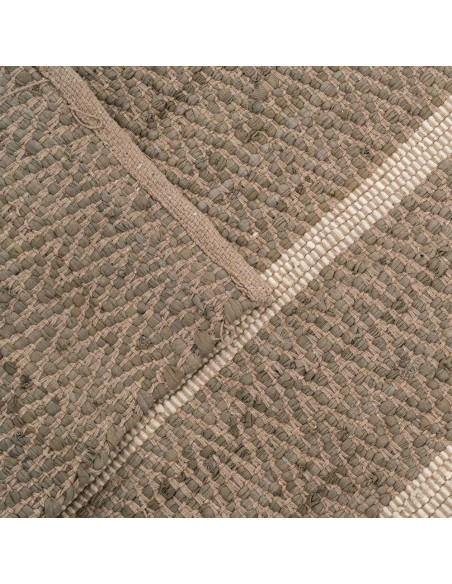 Grand Tapis bohème Rectangulaire 160x230 Coton Naturel Beige Tissé Motif rayures Calverio 