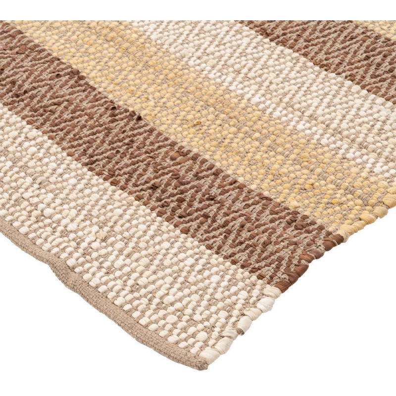 Grand Tapis XXL ethnique chic Rectangulaire 200x300 Coton Naturel Marron Tissé Motif rayures Salveyo 