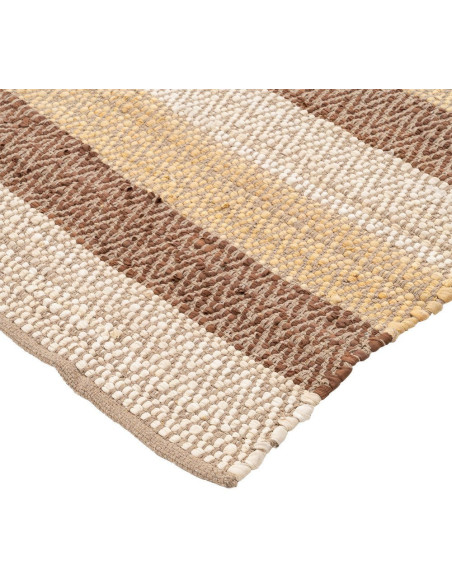Grand Tapis XXL ethnique chic Rectangulaire 200x300 Coton Naturel Marron Tissé Motif rayures Salveyo 