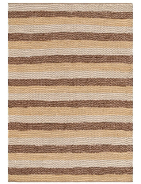 Grand Tapis XXL ethnique chic Rectangulaire 200x300 Coton Naturel Marron Tissé Motif rayures Salveyo